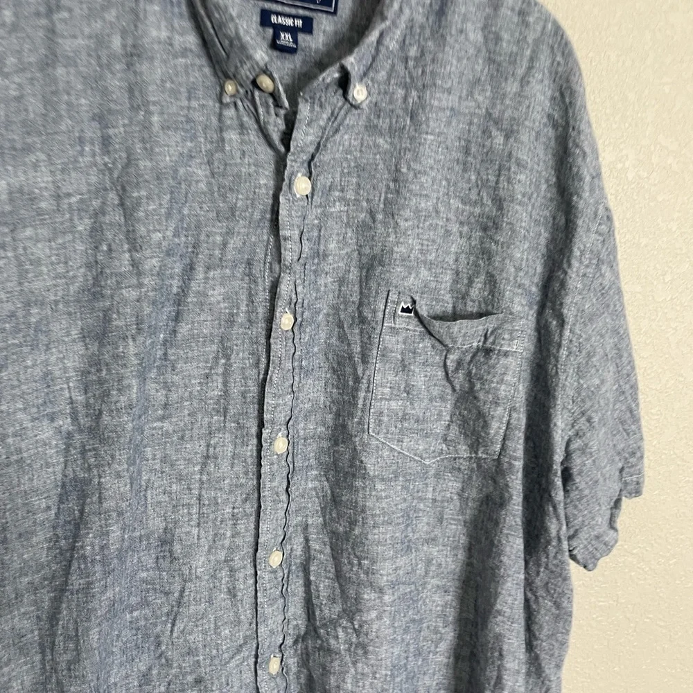 Crown & Ivy Linen Blend Chambray Short Sleeve Button Down Shirt XXL